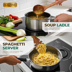 Wooden Spoons for Cooking, 2Pcs Wooden Kitchen Utensils, Wooden Pasta Fork and Ladle for Spaghetti, Nostick Teak Wood Utensil Set for Cooking (Ladle & Spaghetti Server)