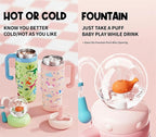 Stainless Steel Whale Fountain Tumbler with Handle 2025 Drinking Cup with Whale Squirt Insulated Travel Tumblers Kids Weighted Sippy Cup No Spill Cute Water Bottle with Lids and Straws Leak Proof (A4)