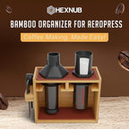 HEXNUB – Bamboo Organizer for AeroPress, Coffee Caddy Station Holds AeroPress Coffee Maker, Accessories, Filters, Cups, Stand includes Dripper Mats (Brown)