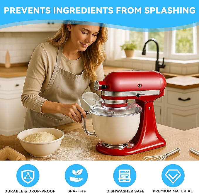 Pouring Shield for Kitchenaid Mixer, Kitchenaid Pouring Shield for Tilt-Head Stand Mixers (4.5-5 Quart), Kitchenaid Splash Guard for Kitchen Aid Stainless Steel, Glass and Ceramic Mixer Bowl