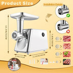 Electric Meat Grinder, Multifunctional Stainless Steel Meat Grinders, 3-Second Fast Meat Grinding with 5 Grinding Plates, 2 Stainless Steel Cutting Blades, 1 Sausage Maker and Kubbe Kit for Kitchen