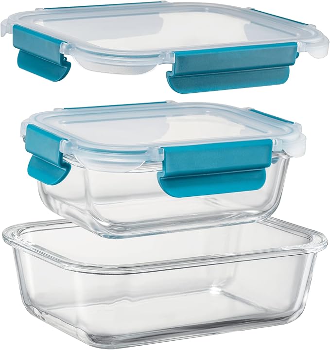 GC Glass Food Storage Containers with Airtight Lids-Glass Meal Prep Containers/Bento Box/Microwave Freezer Dishwasher Safe-Glass Lunch Box for Kitchen,Stackable,Large Capacity, BPA Free