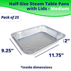 IDL Packaging Half-Size Aluminum Steam Table Pans with Lids - Medium, 13" x 11" x 2" (pack of 25) - Disposable Foil Pan for Grilling, Roasting, BBQ, Cooking, Baking, Freezing