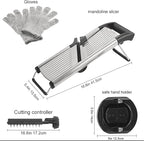 Mandoline Slicer for Kitchen, Adjustable Stainless Steel Vegetable Slicer and Chopper, Food Slicer with Julienne Cutter, Potato, Onion, Tomato, Cucumber and Salad Chopper with Safety Gloves
