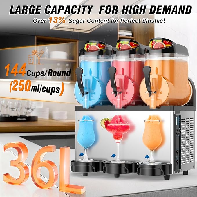 Ultimate Commercial Slushy Machine – 12X3 Tank Stainless Steel Slush Machine,Commercial Frozen Drink Maker for Juices, Margaritas, and Cocktails – Ideal for Bars and Restaurants