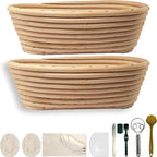 Natural Unbleached Banneton, Sourdough Bread Proofing Basket Kit, 2x 10 Inch Oval Basket with BreadMaking Baking Supplies Tools, Banneton Basket Gift Set - Primary Color