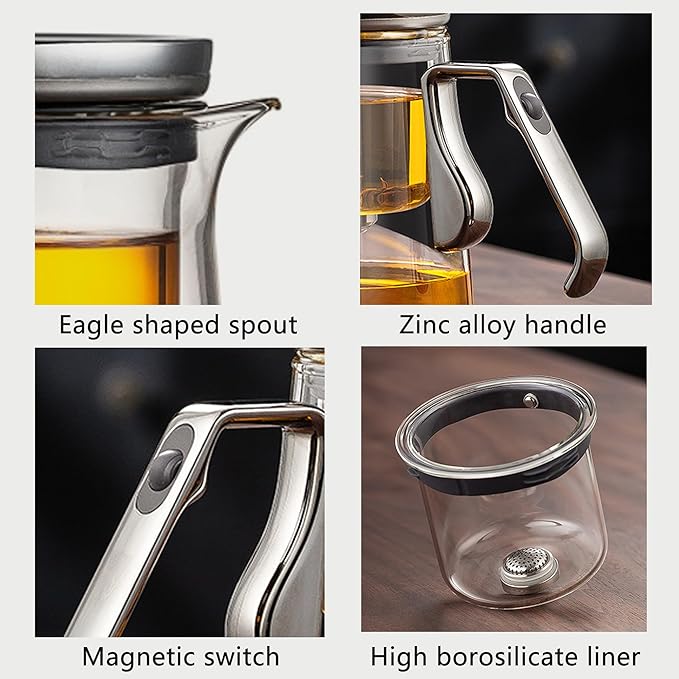 YJX Magnetic Glass Teapot, 25.4oz Small Enchanted Brewing Tea Pot, Witchcraft Magic Borosilicate Tea Set with Strainer for Loose Leaf or Herbal, Exquisite Kettle Gift for Tea Lovers(Silver)