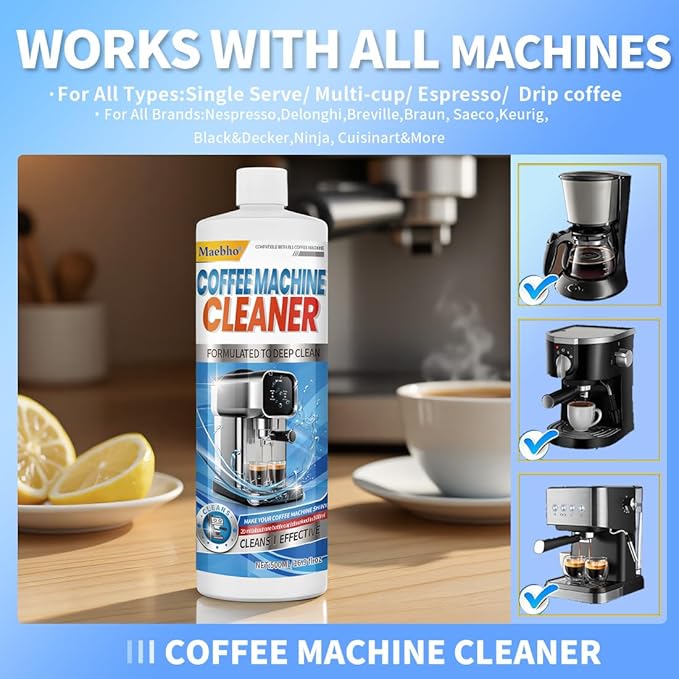 Coffee Machine Descaling Solution 16.9 oz (4 Uses)– Universal Descaler Cleaner Compatible with Keurig,Nespresso,Breville,Delonghi, Ninja - Espresso Coffee Maker Cleaning Solution
