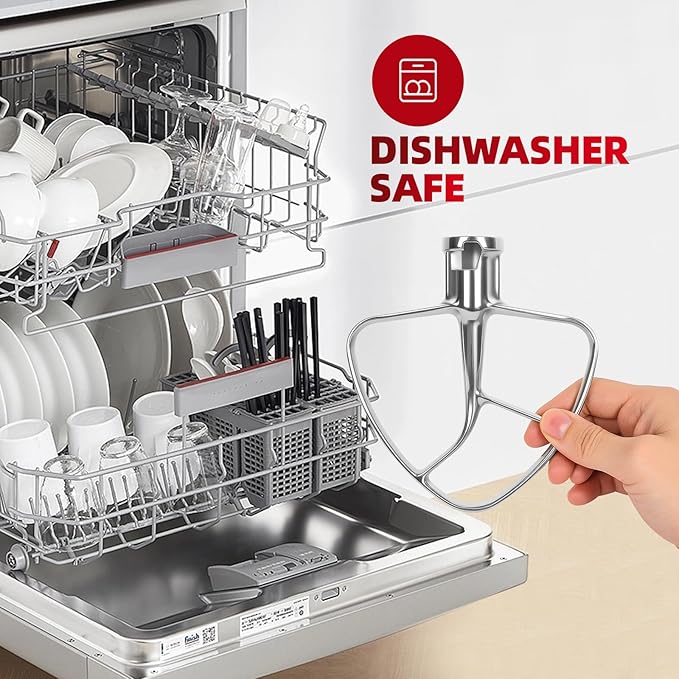 K45B Stainless Steel Flat Beater for Kitchenaid Tilt Head Stand Mixer, Polished Paddle Attachment for KitchenAid Mixer Attachments, Fits 4.5-5 Quart Models, Dishwasher Safe