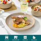 vancasso PLAYA Plates and Bowls Sets,12 Pieces Brown Dinnerware Sets for Kitchen, Reactive Glaze Dishes Set for 4, Dishwasher and Microwave Safe