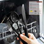 Alata Cube 45-Piece Forged Stainless Steel Flatware Set Cutlery Set with Utensil-Serving Set, Silverware Set Service for 8, Matte Satin Polished, Dishwasher Safe