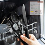 Alata Cube Black 20-Piece Forged Silverware Set Stainless Steel Flatware Set,Service for 4,Matte Satin Polished Cutlery Set,Dishwasher Safe