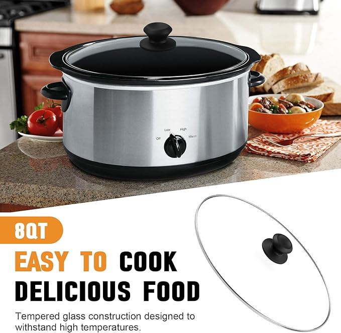 Oval Slow Cooker Lid Large 8 QT Fits for Crock Pot Glass Lids Programmable Slow Cookers SCV800 and Compatible With Hamilton Beach Oval Glass Pot Lid Transparent Cover