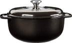 Lodge 6 Quart Enameled Cast Iron Dutch Oven with Lid – Dual Handles – Oven Safe up to 500° F or on Stovetop - Use to Marinate, Cook, Bake, Refrigerate and Serve – Midnight Chrome