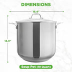 NutriChef 19-Quart Stainless Steel Stockpot – 18/8 Food Grade Heavy-Duty Induction-Compatible Pot with See-Through Lid, Ideal for Stews, Broths, Simmering & Soups, Dishwasher Safe – NCSP20
