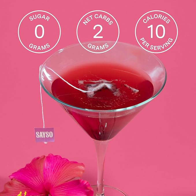 SAYSO: Skinny Hibiscus Cosmo Craft Cocktail Tea Bag | Enjoy an Instant Cosmopolitan or Mocktail in Under 1 Min, <1G Sugar, 10 Calories, Vegan, Kosher, Non-GMO, 8 Count