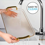 Serving Tray with Handles Set of 3 Rectangular Large Serving Platters 16.5/14.9/13.2 Inch White Plates for Dinner, Party, Entertaining, Amber