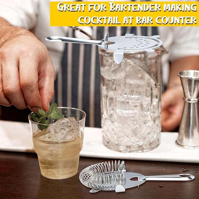 16 Pack Cocktail Strainer 4 Prong Stainless Steel Bar Bartender Strainer 6 Inches Silver Bar Drink Tool for Bartenders and Mixologists