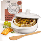 Muldale Brie Baker with Lid and Spreader - Camembert Baker Crock in White - Free from Lead Ceramic Baking Dish - 5.5” - Fits Standard Camembert Wheel