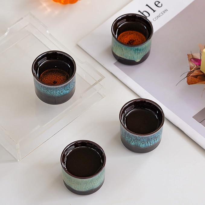 Espresso Cups Set of 2, Ceramic Espresso Cups, Expresso Shots Cups, 2.5oz Tea Cups, Demitasse Cups (2, magic blue outside)