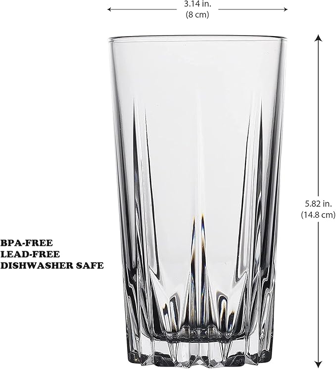 Glaver's Highball Glass Cups. Set of 10 Elegant Diamond Cut Drinking Glasses. Classic 15 oz Bar Glasses. Tall Kitchen Glass for Water, Old Fashioned, Juice, Beer, Cocktails.