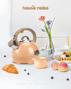 Tea Kettle Stovetop, 2.1 Quart Stove Top Whistling Tea Kettle, Teapot Kettles with Food Grade Stainless Steel and Wood Pattern Folding Handle, Suitable for All Heat Sources