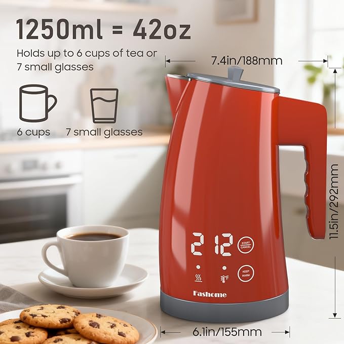 Electric Kettle with 5-Temperature Control,1.25L Cordless,Penguin Shape Design,1200W with Keep Warm and Auto Shut-Off,Perfect for Tea,Coffee & Themed Kitchen(Orange)