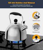 Tea Kettle, 2 Quart Stainless Steel Whistling Tea Kettle, Stovetop Whistling Teakettle Tea Pots for Stove Top with Ergonomic Folding Handle, Small Teapot, Water boiler for Tea, Coffee (Silver)