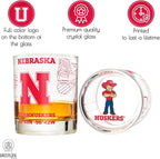 Greenline Goods – University of Nebraska Cornhuskers College Whiskey Glasses (Set of 2), 10 oz – Full-Color Logo + Campus Map
