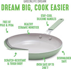 GreenLife 8” & 10” 2 Piece Nonstick Ceramic Frying Pan Set, Lightweight Healthy PFAS-Free Skillets, Dishwasher & Oven Safe, Durable Body, Silicone Stay-Cool Handles, Easy Release, Sage Green