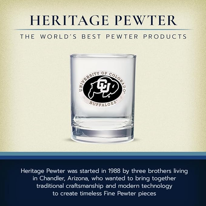 Heritage Pewter Colorado Double Old Fashion | Double Rocks Glass 14 OZ for Liquor | Expertly Crafted Pewter Glass