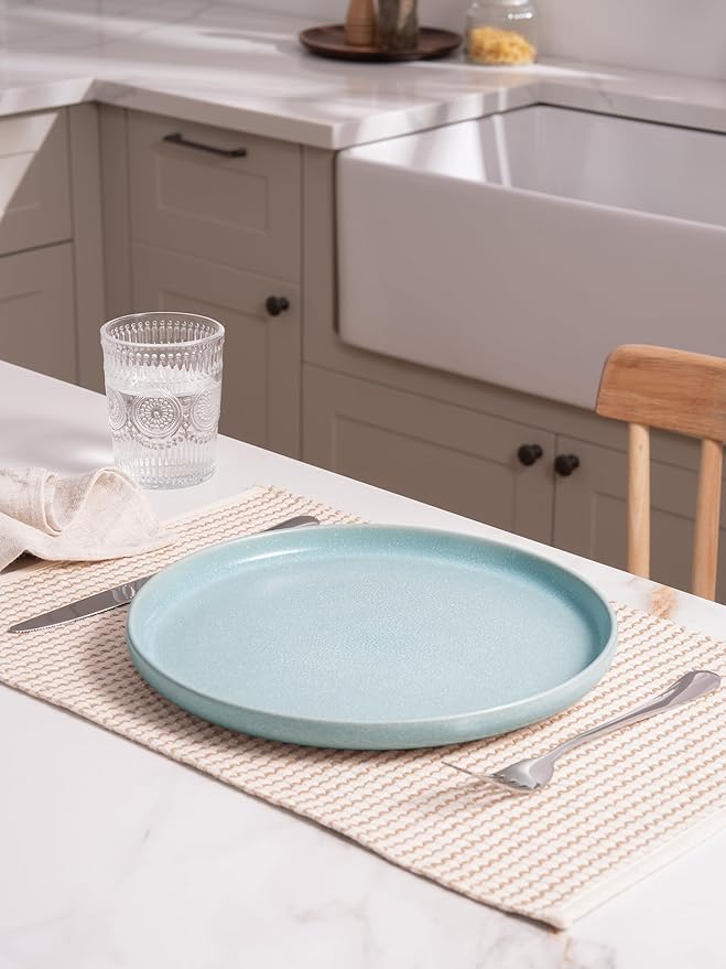 famiware Milkyway Dinner Plates, 10.24 inch Plates for 6, Stoneware Dessert Plates Dish Set for Kitchen, Reactive Glaze Plate Set, Microwave and Dishwasher Safe, Light Blue