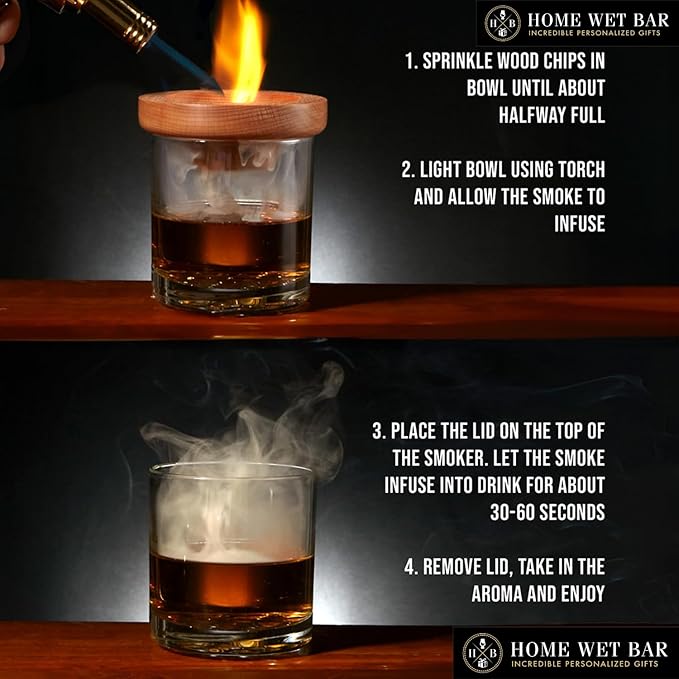 24 pc Whiskey Smoker & Cocktail Infusion Kit with Torch | Ultimate Whiskey Making Set | Smoker Top, Infusion Bottle, 8 Botanicals, Stones & Wood Chips