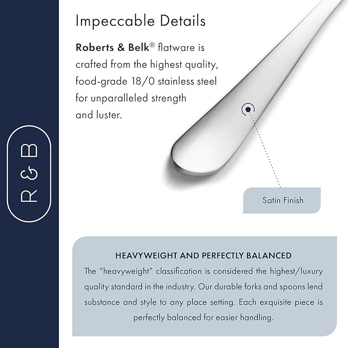 Roberts & Belk 20-Piece Amelia Satin Silverware Set – Flatware for 4 – Satin Matte Stainless Steel Utensils with Knives, Forks & Spoons