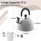 Lily's Home 2 Quart Whistling Tea Kettle, Stainless Steel Stovetop Kettle for Gas & Induction Tops, Classic Whistle Spout, Cool-Touch Handle for Safe Pouring - Perfect for Home, Kitchen, Dorm