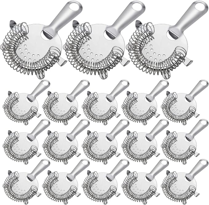 16 Pack Cocktail Strainer 4 Prong Stainless Steel Bar Bartender Strainer 6 Inches Silver Bar Drink Tool for Bartenders and Mixologists