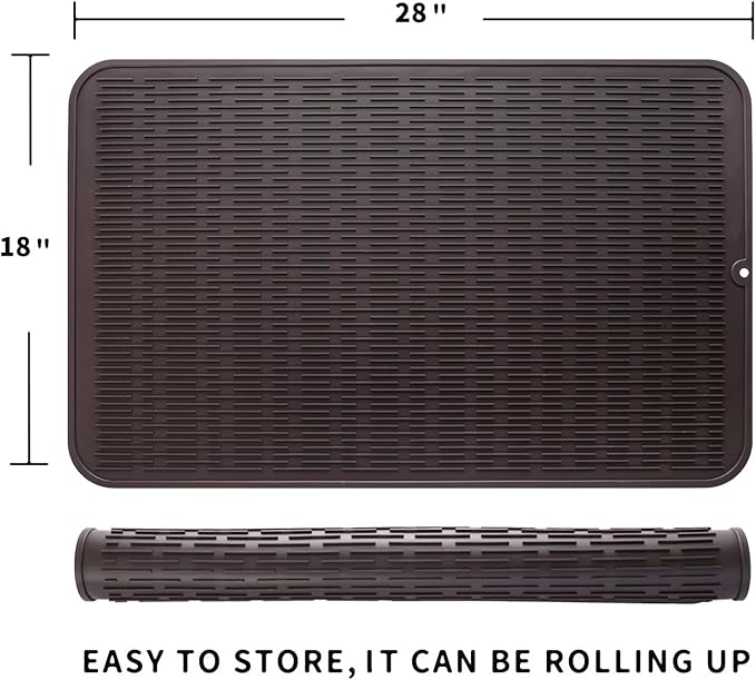 Silicone Dish Drying Mat for Multiple Usage,Easy clean,Eco-friendly,Heat-resistant Silicone Mat for Kitchen Counter or Sink,Refrigerator or Drawer Liner Coffee 3XL 28 inches x 18 inches