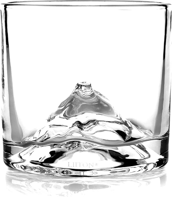 LIITON The Peaks Heavy Crystal Whiskey Glasses Gift Set of 4, Thick Freezable Bourbon Glass 1lb Each, Premium Whiskey Gifts for Men, Frozen Crystal Chills Cocktails, 10 oz