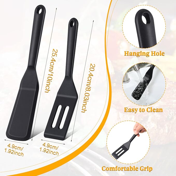 3 Pcs Small Spatula Thin Narrow Silicone Serving Spatula Kitchen Cooking Nonstick Stainless Steel Slotted Turner Pan Flipper for Egg Crepe Cake Fish Pancake Cookie
