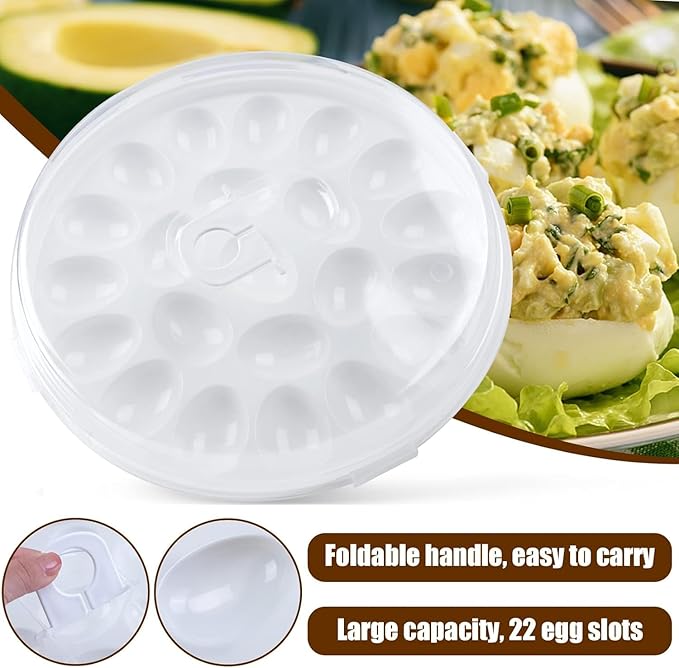 HANSGO Deviled Egg Containers with Lid, Deviled Egg Platter Carrier Holder Trays with 22 Slots for Holiday Party and Home Kitchen, White