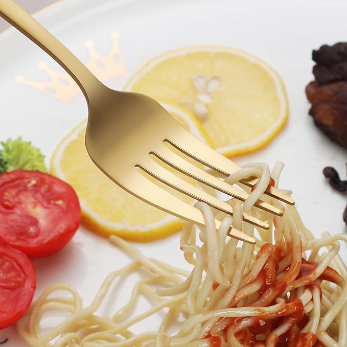 Matte Gold Silverware Set,30 Piece Stainless Steel Modern Flatware Set,Brushed Cutlery Set Service for 6,Satin Finish Utensils Set,Home Kitchen and Restaurant,Dishwasher Safe