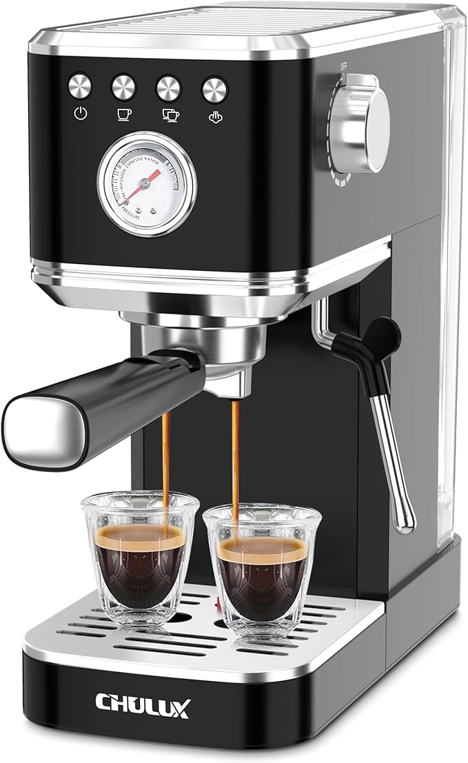 CHULUX Slim Espresso Machine with Milk Frother Steam Wand, 20 Bar Professional Italian Pump Espresso Coffee Machine for Home Cappuccino & Latte Maker, Black