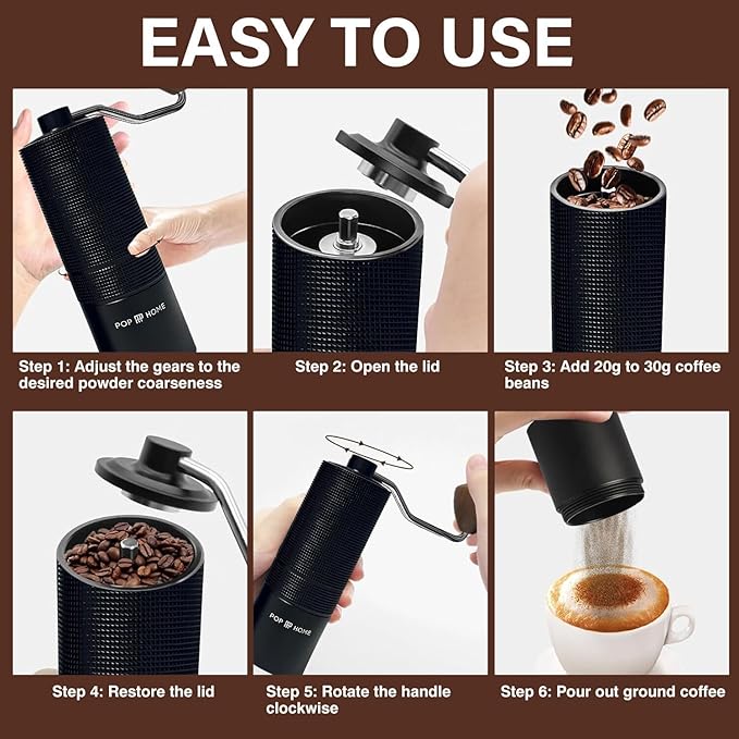 Manual Coffee Grinder – Stainless‑Steel Burr, Adjustable Coarseness, Portable Hand Mill with Cleaning Brush