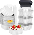 120pack 5oz Mini Cake Pans with Lids,LNYZQUS Foil Cupcake Cups Small Brownie Baking Tins,Square Disposable Ramekins Mini Cheesecake Containers Muffin Holders-White