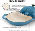 Iron Cloche Dutch Oven - Premium Enameled Cast for Bread Baking | Non-Stick Bread Pan with Lid | Perfect for Sourdough, Loaf, and Artisan Baking (Blue, 5 QT)