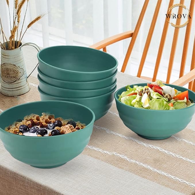 Wheat Straw Bowls Set 60 OZ Unbreakable Large Cereal Bowls Set of 6 Microwave and Dishwasher Safe Bowls Big Bowls for Dorm and Apartment BPA Free Soup Bowl for Serving Oatmeal and Salad (Green)