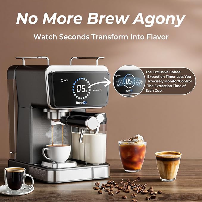 Espresso Machine with Automatic Milk Tank,Espresso Cool & Cappuccino Machine, 20Bar Espresso Coffee Machines, Touch Screen with Timer, 50.7Oz Removable Reservoir, Black