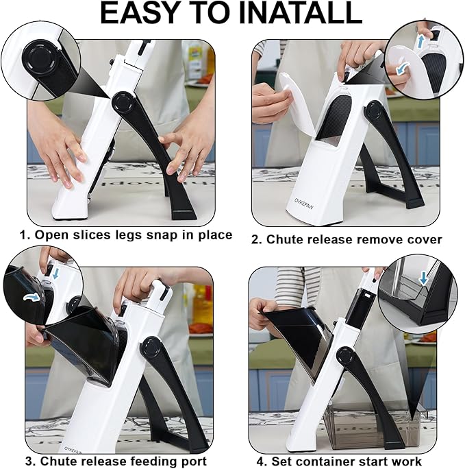 Upgrade Safe Mandoline Slicer for Kitchen, 5 in 1 Vegetable Chopper, Mandolin Potato Slicer with Thickness Adjuster, French Fry Cutter, Veggie Dicer Faster Kitchen Slicer for Meal Prep Black