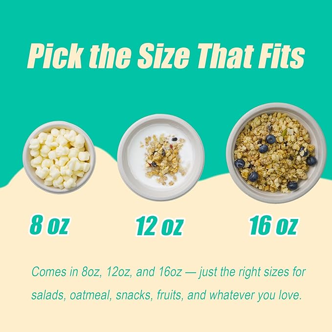 200 Count 8 oz Paper Bowls, Disposable Compostable Bowls, Heavy Duty Biodegradable Sugarcane Bagasse Bowl for Snacks, Fruits, Desserts, Natural