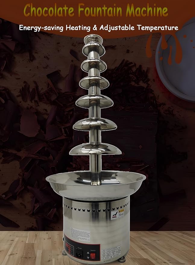 7-Tier Electric Stainless Steel Chocolate Melts Dipping Fondue Fountain Commercial Chocolate Fondue Fountain Machine 110V Chocolate Waterfall Heated Melting Machine for Party